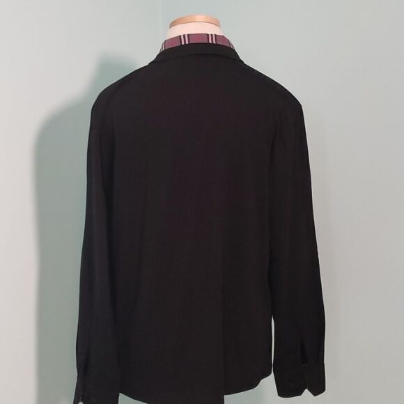 Coofandy large black top, long sleeved, plaid collar, minamalist. - Picture 5 of 8